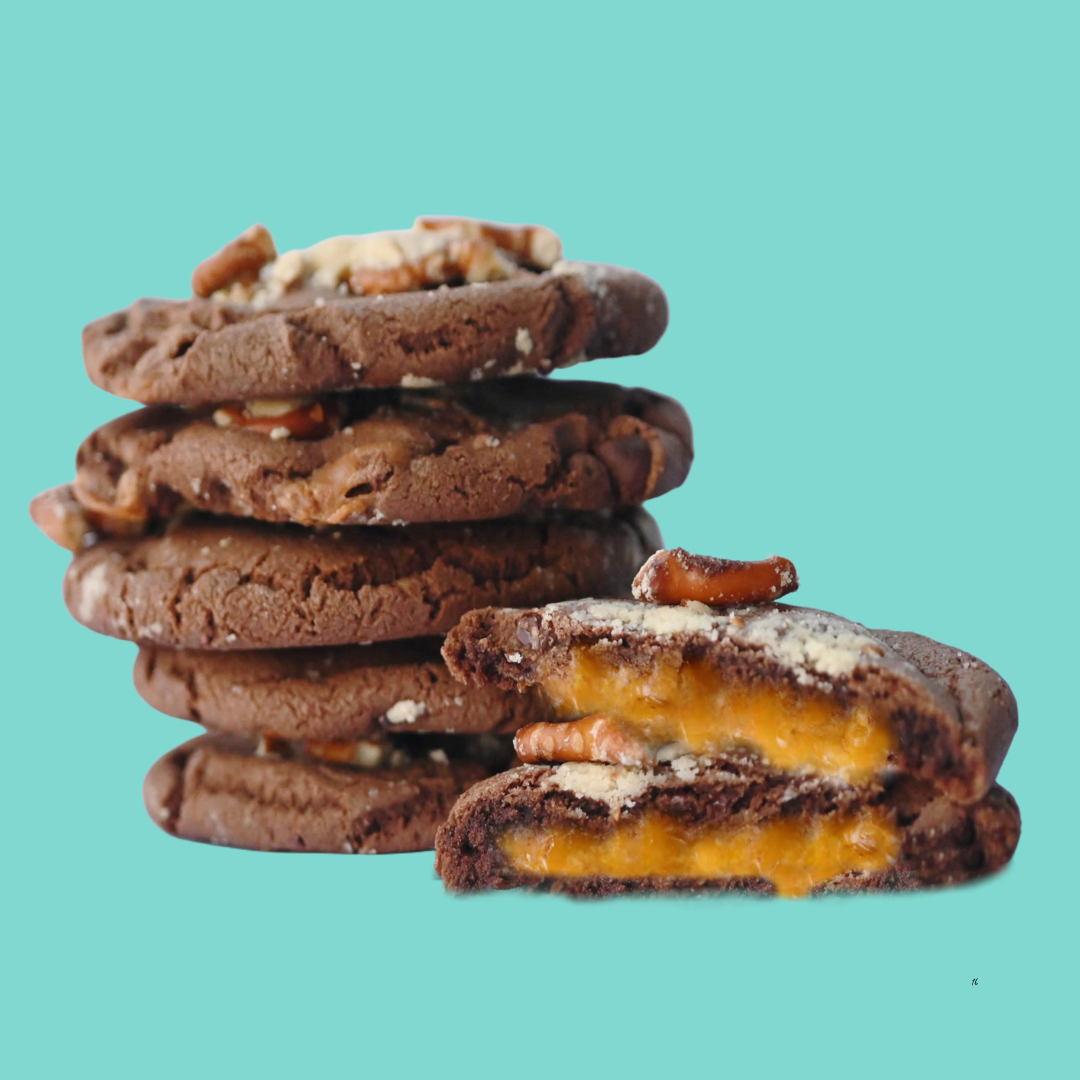 Stuffed caramel pretzel cookies